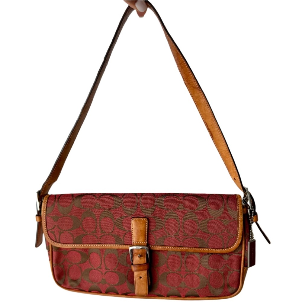 Coach Signature Red and Tan Bag baguette bag